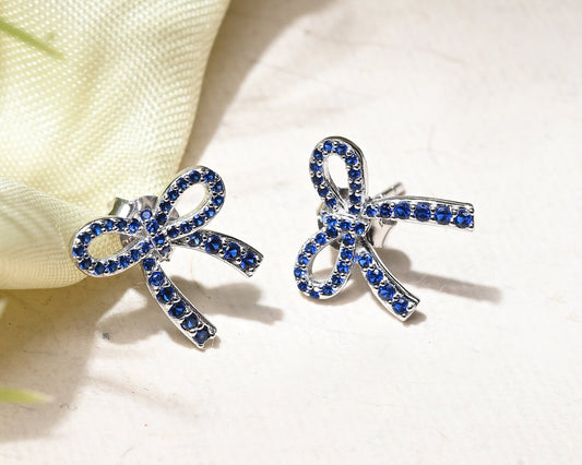 Puremoon 925 Sterling Silver Ribbon Knot Stud Earrings for Women