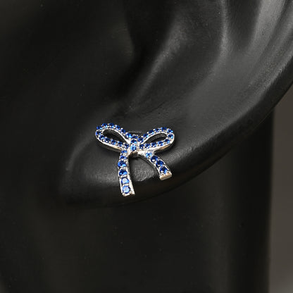 Puremoon 925 Sterling Silver Ribbon Knot Stud Earrings for Women