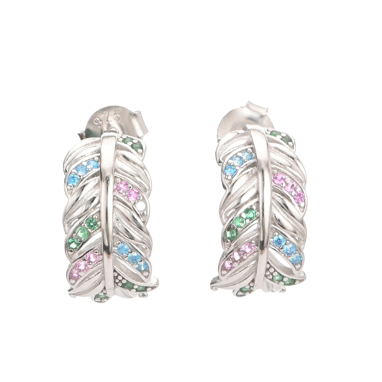 Puremoon 925 Sterling Silver Leaf Shape Half Loop Earrings for Women