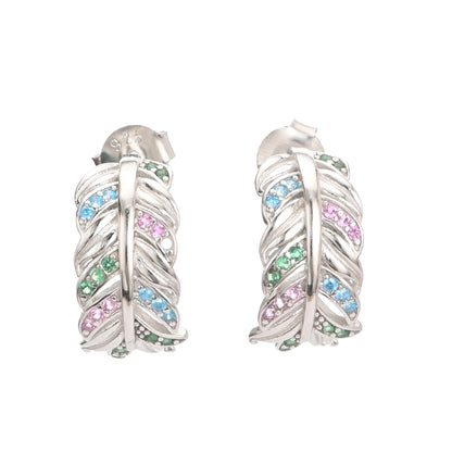 Puremoon 925 Sterling Silver Leaf Shape Half Loop Earrings for Women
