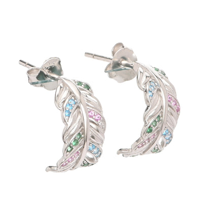 Puremoon 925 Sterling Silver Leaf Shape Half Loop Earrings for Women