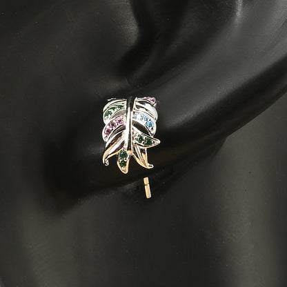 Puremoon 925 Sterling Silver Leaf Shape Half Loop Earrings for Women