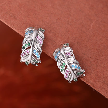 Puremoon 925 Sterling Silver Leaf Shape Half Loop Earrings for Women