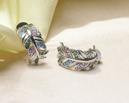 Puremoon 925 Sterling Silver Leaf Shape Half Loop Earrings for Women
