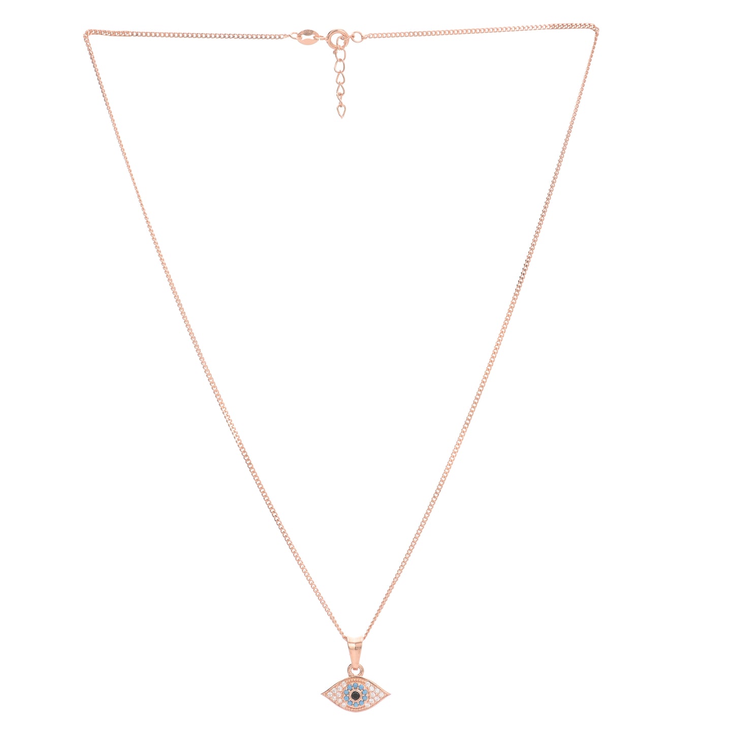 Puremoon 925 Sterling Silver Rose Gold Evil Eye Pendant Necklace for Women