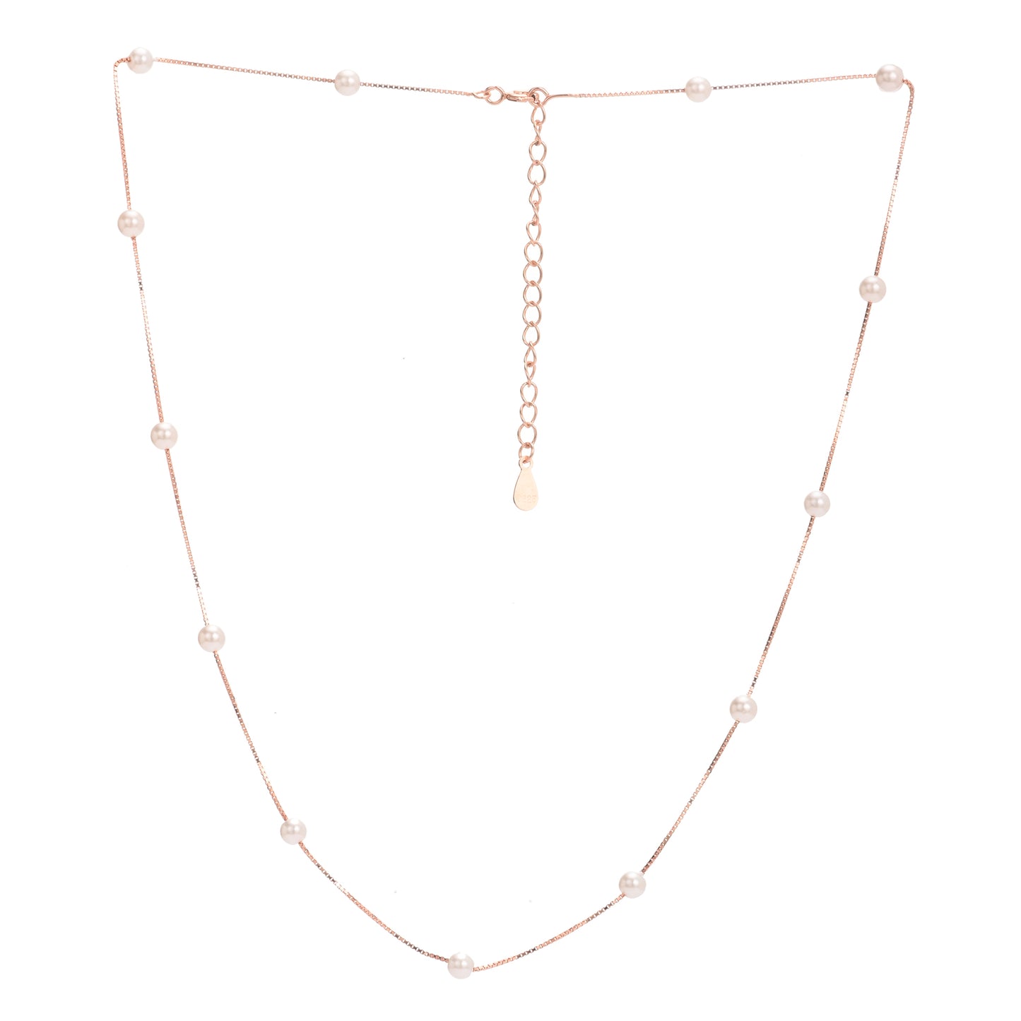 Puremoon 925 Silver Rose Gold Pearl Chain Necklace for Women (Elegant Pearl Design)