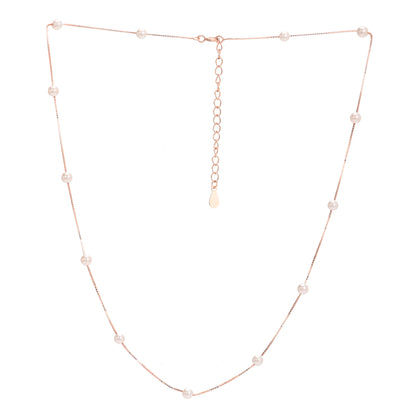 Puremoon 925 Silver Rose Gold Pearl Chain Necklace for Women (Elegant Pearl Design)