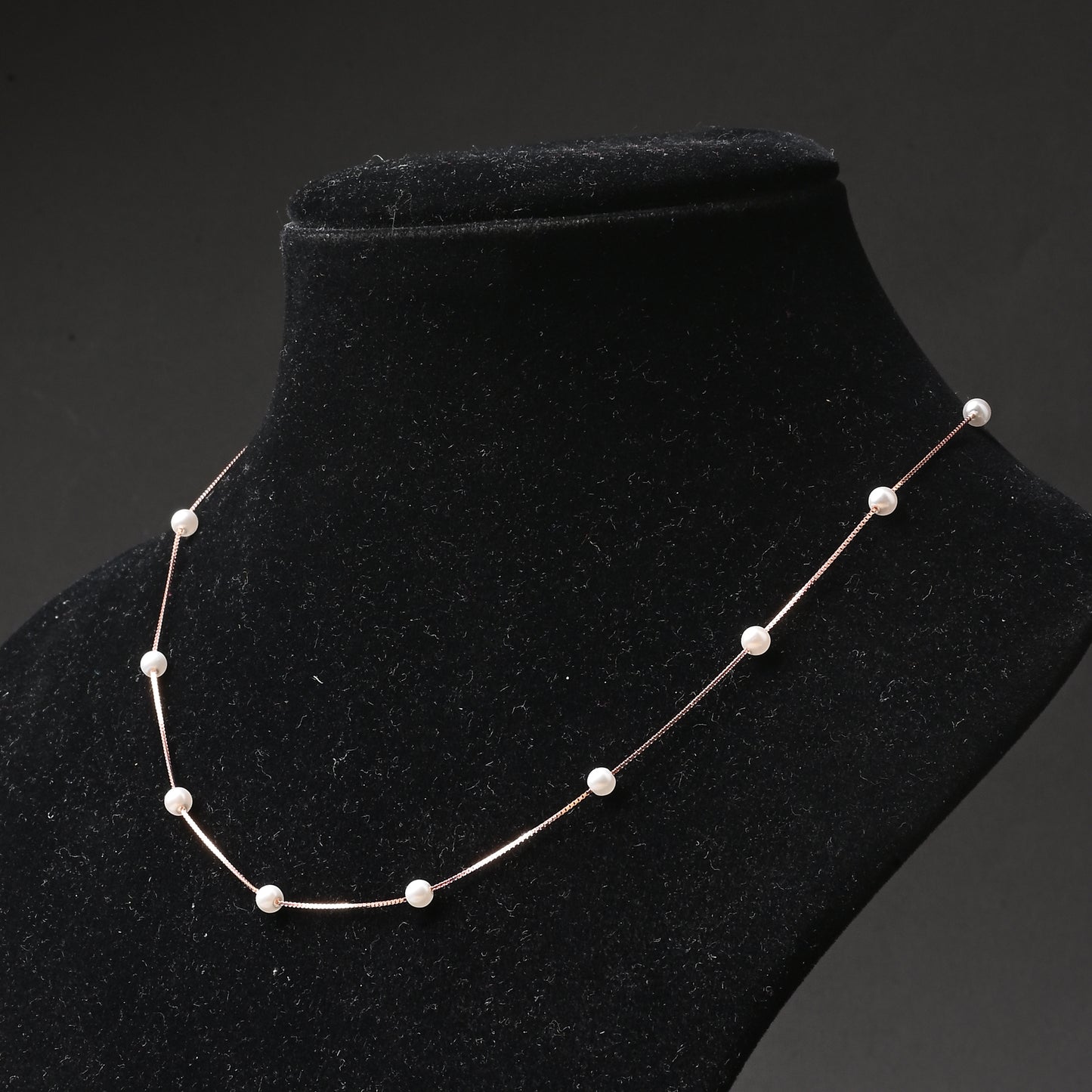 Puremoon 925 Silver Rose Gold Pearl Chain Necklace for Women (Elegant Pearl Design)