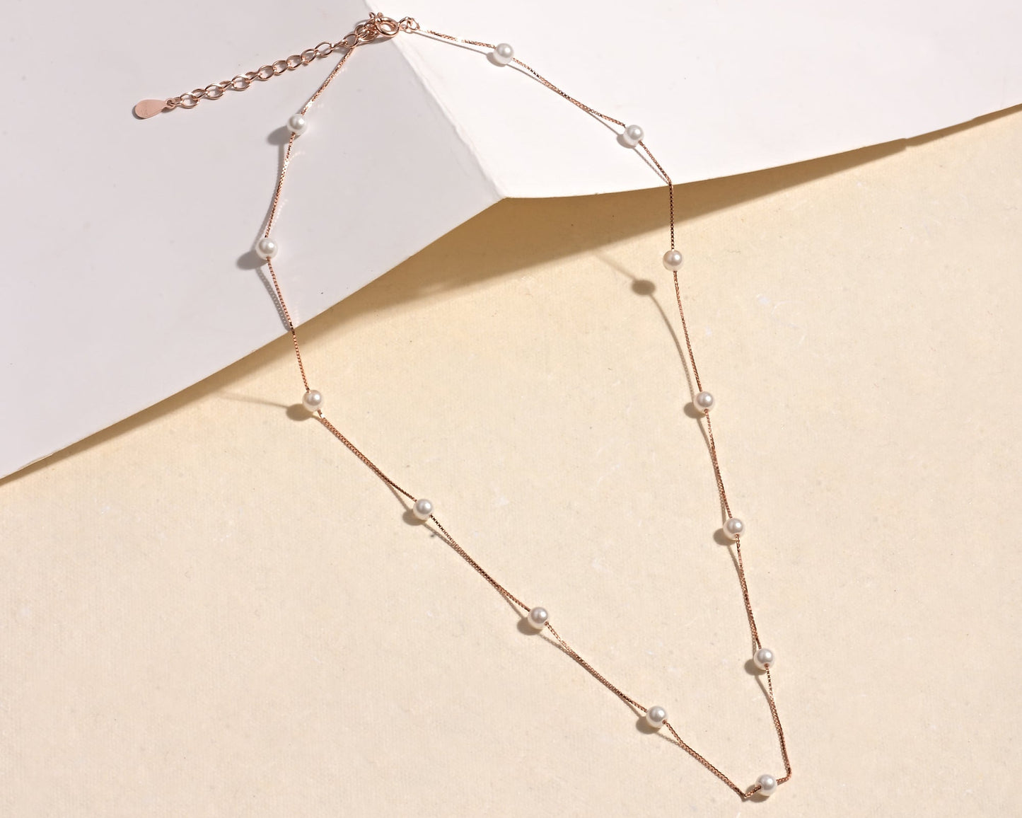 Puremoon 925 Silver Rose Gold Pearl Chain Necklace for Women (Elegant Pearl Design)