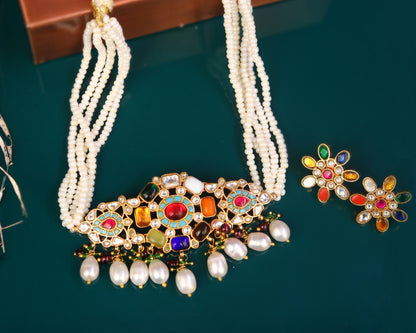 multi layered sterling silver necklace Navrang Noor colourful