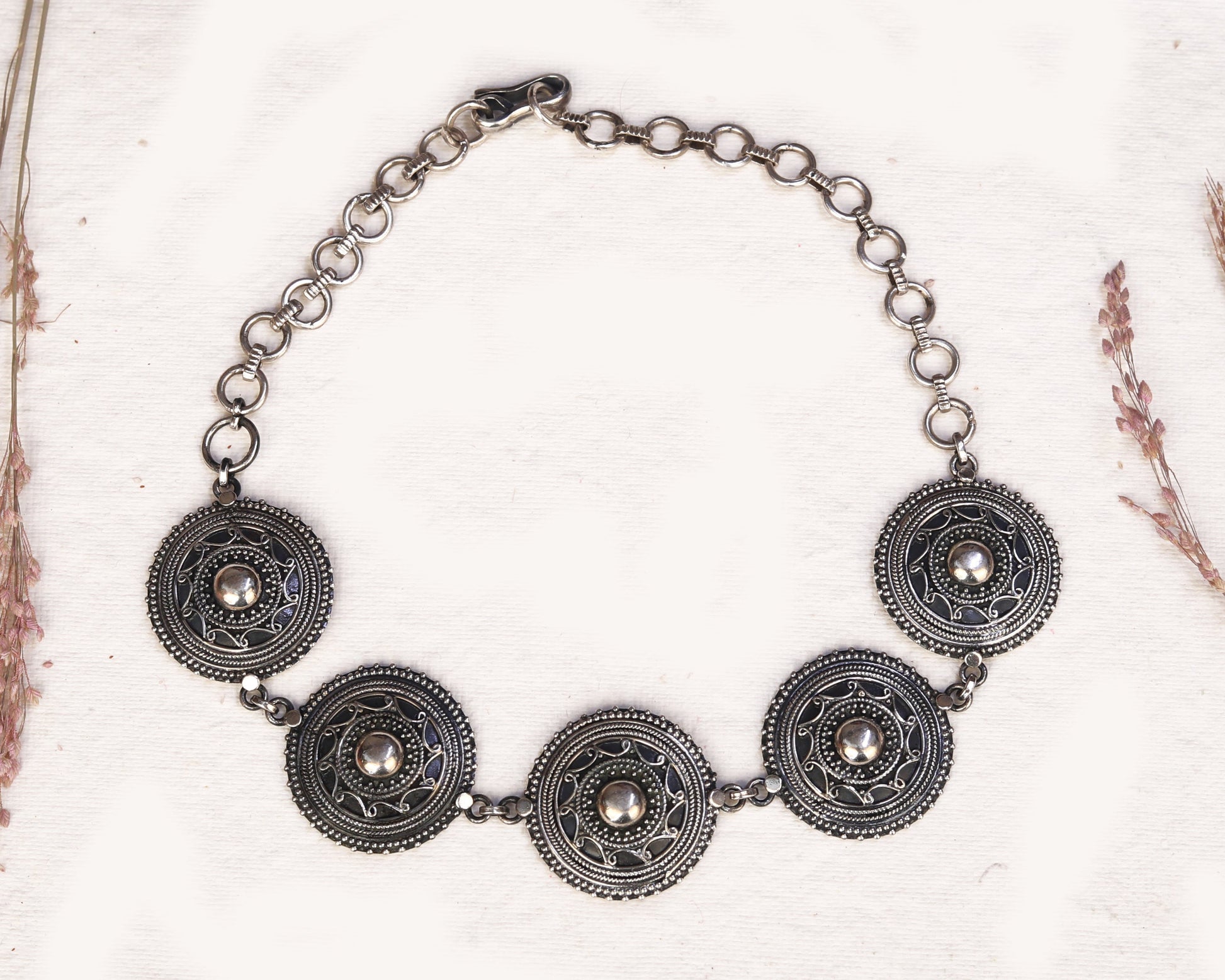 antique silver pendant necklace coinwork heritage detail