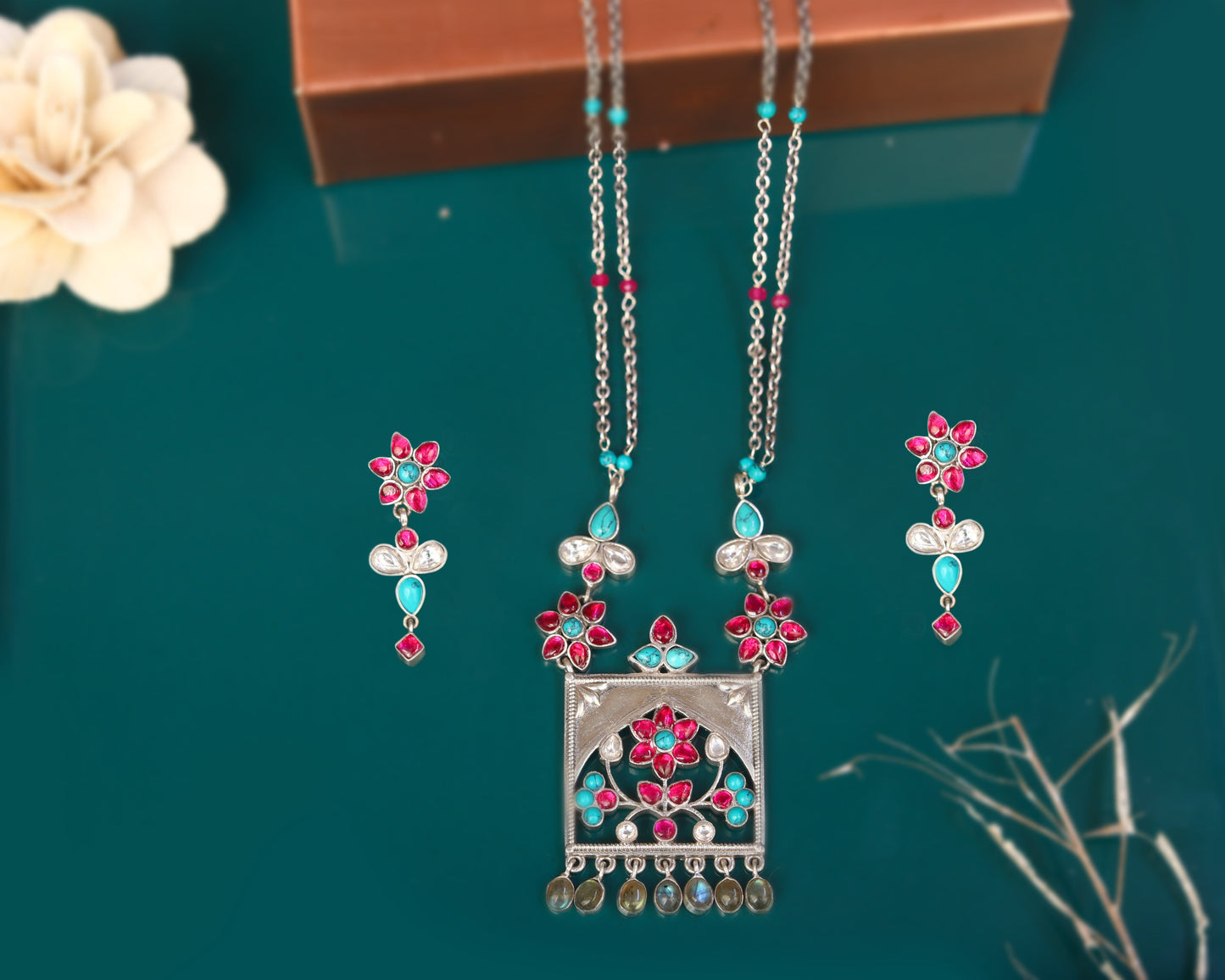 pendant sterling silver necklace Rang Mahal colourful design