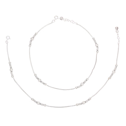 Puremoon 925 Silver Beaded Payal Anklet for Women