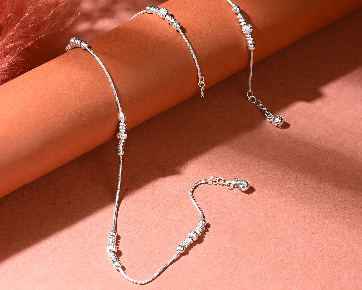 Puremoon 925 Silver Beaded Payal Anklet for Women