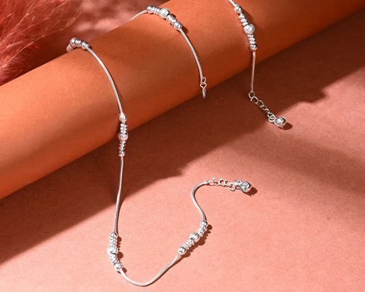 Puremoon 925 Silver Beaded Payal Anklet for Women