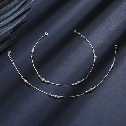 Puremoon 925 Silver Beaded Payal Anklet for Women