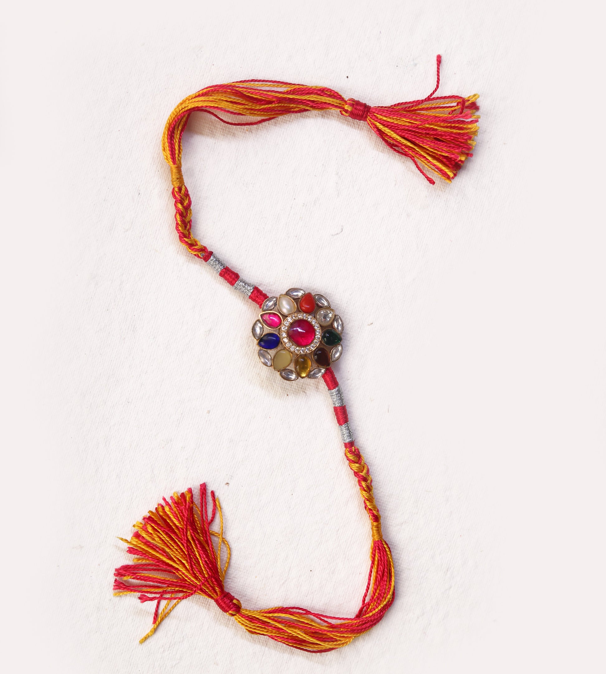 silver rakhi bracelet design Navrang royal nine stone