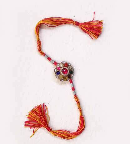 silver rakhi bracelet design Navrang royal nine stone