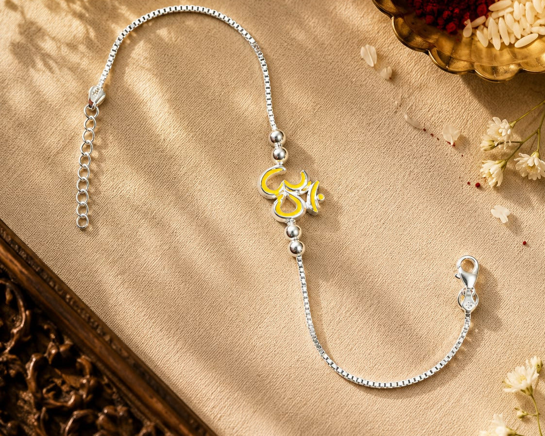 om 925 sterling silver rakhi bracelet for brother