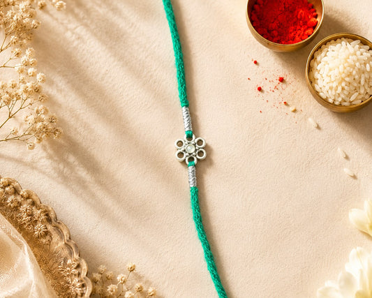 green floral 925 sterling silver rakhi for brother