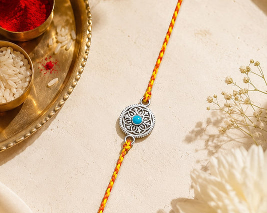 blue stone designer 925 sterling silver rakhi