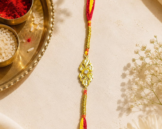 pure silver rakhi gold-tone leaf motif hallmarked