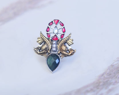 ring sterling silver 925 peacock oxidised detail