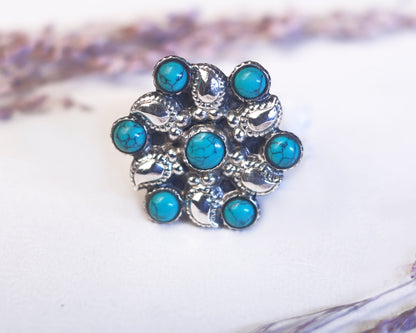 ring sterling silver 925 natural turquoise stone detail