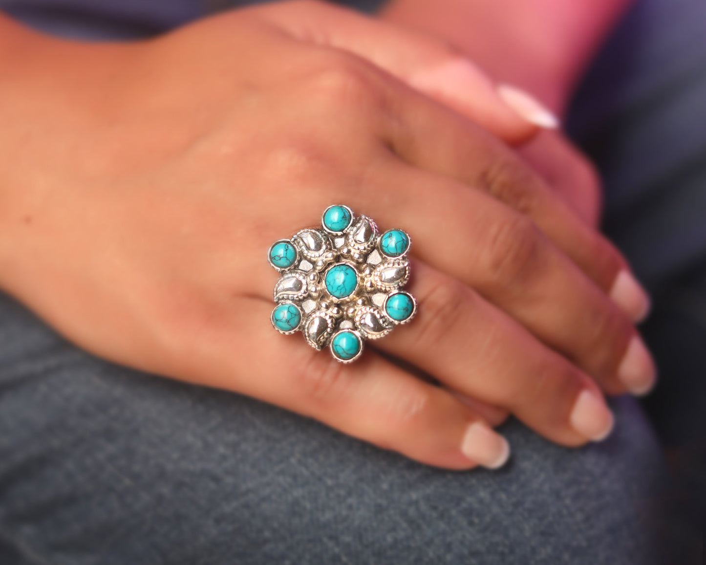 boho sterling silver rings turquoise cocktail handmade