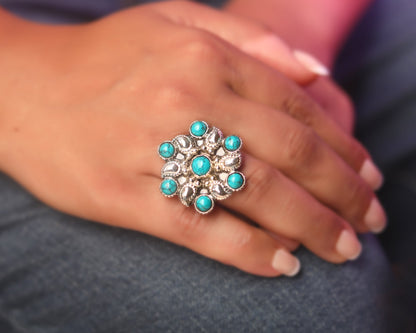 boho sterling silver rings turquoise cocktail handmade