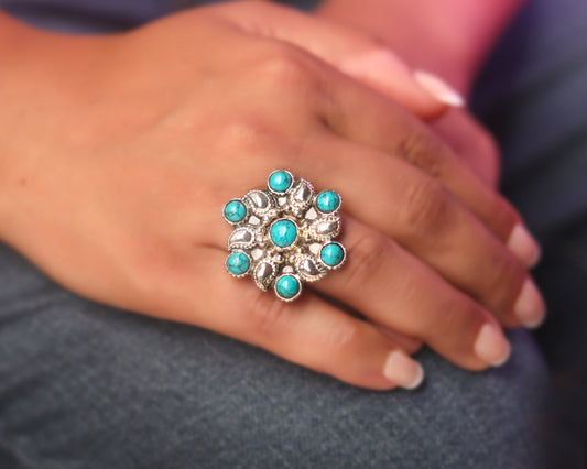 boho sterling silver rings turquoise cocktail handmade