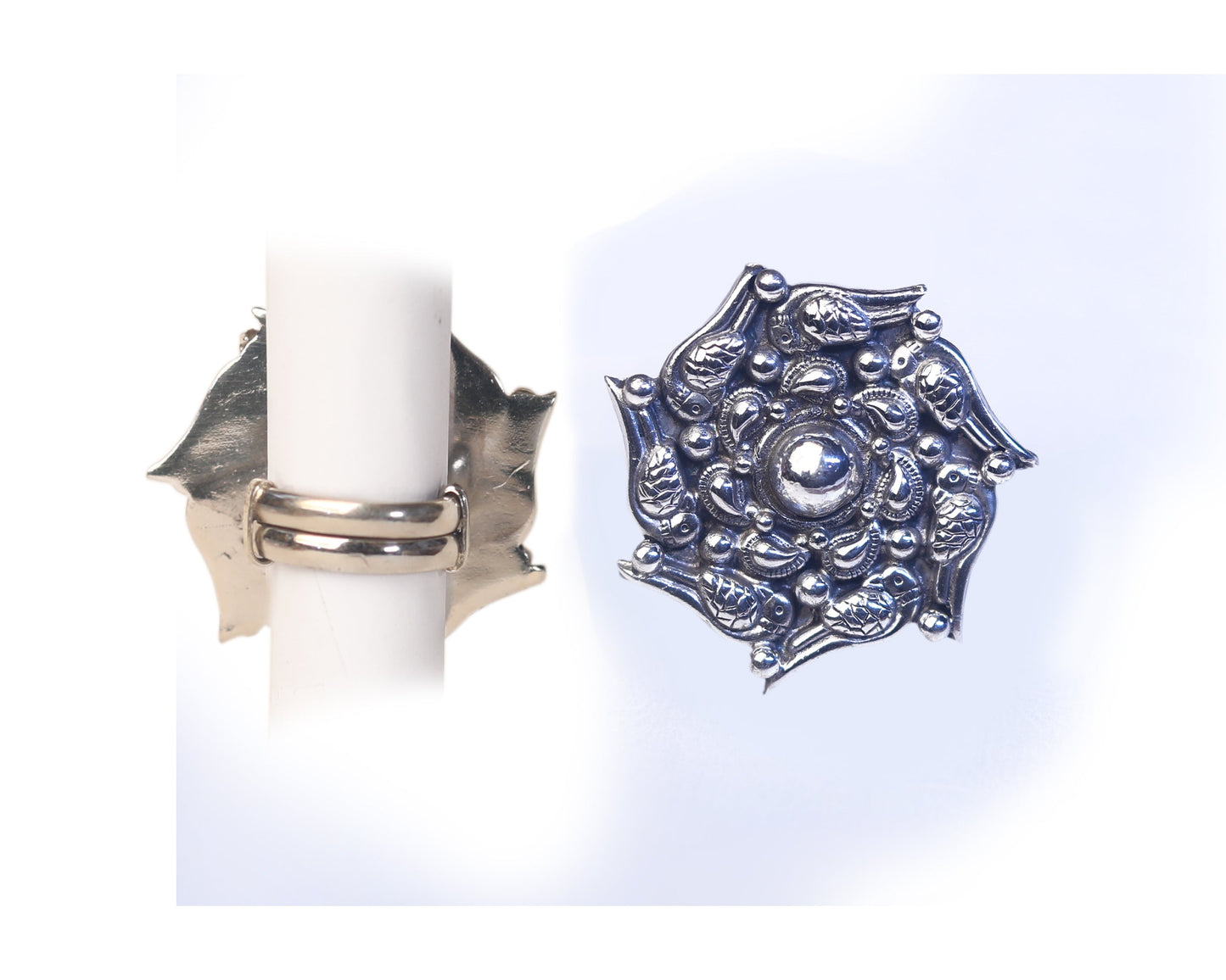 ring sterling silver 925 oxidised floral detailing