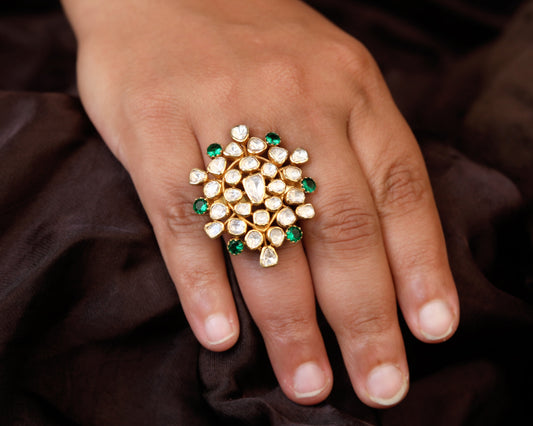 boho sterling silver rings royal Kundan emerald artisan design