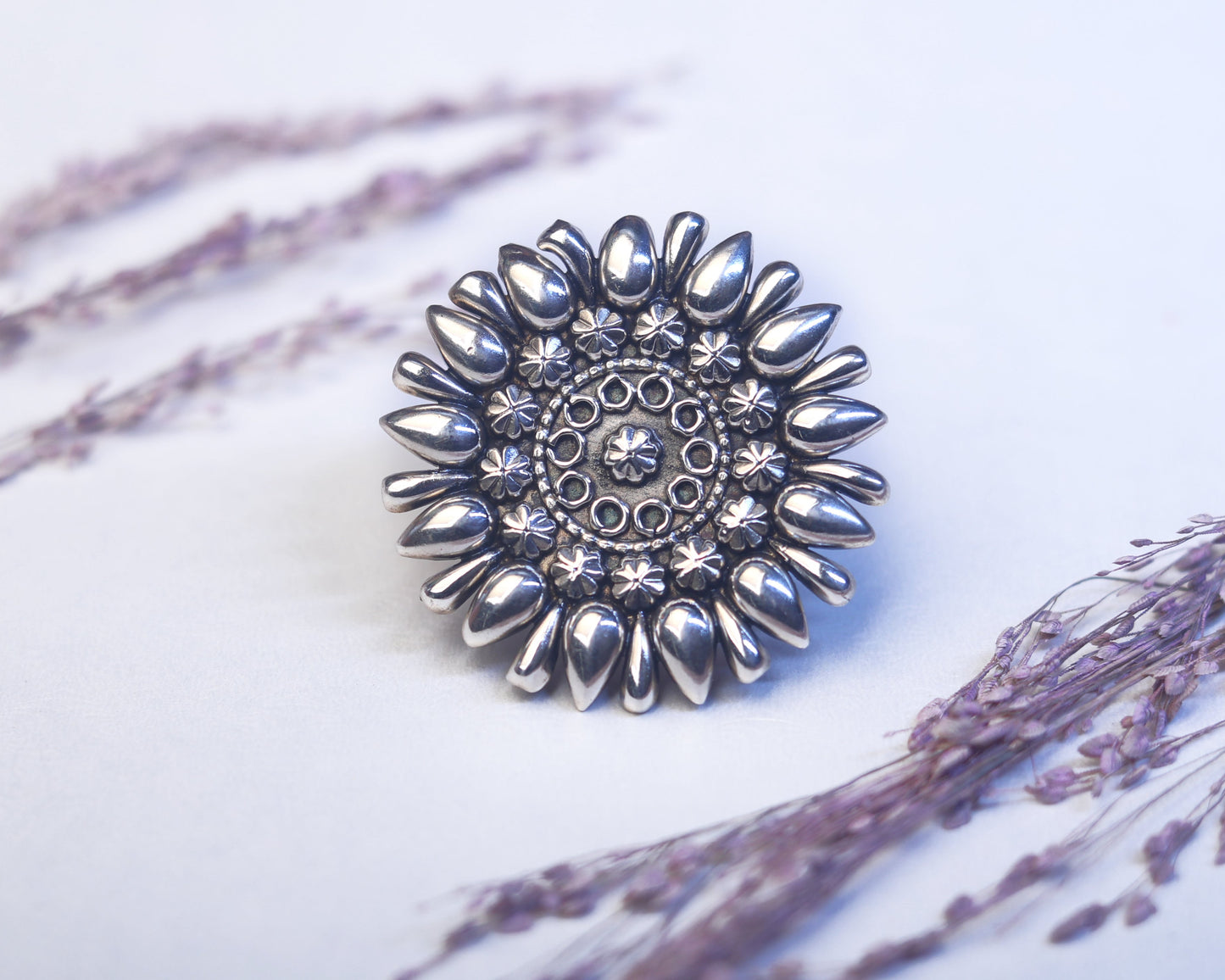 ring sterling silver 925 sunburst radiating design detail