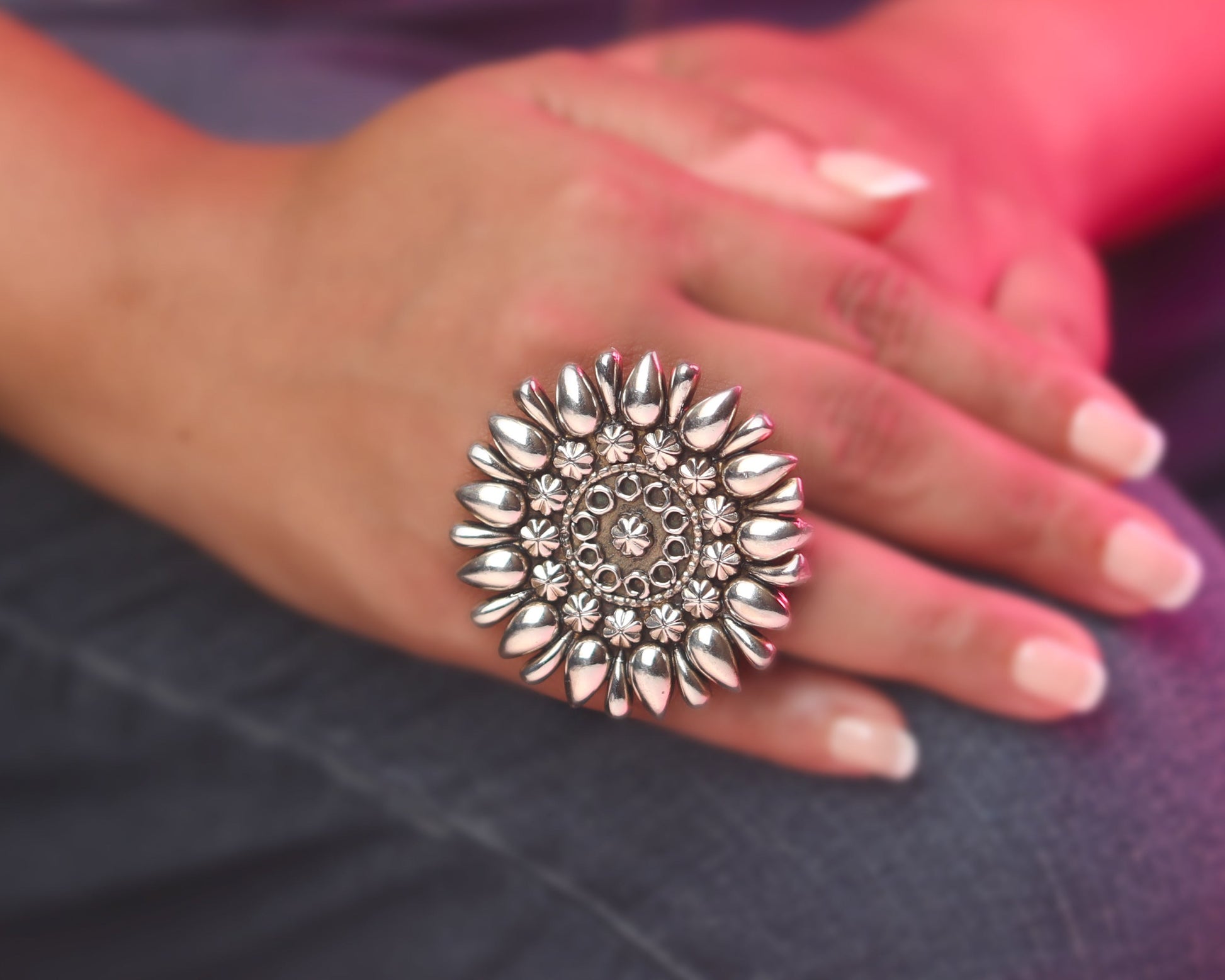 boho sterling silver rings sunburst cocktail for women