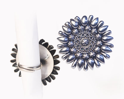 sterling 925 ring sunburst cocktail worn on woman's finger
