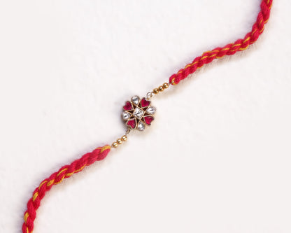 chandi rakhi bracelet emerald ruby lotus stone detail