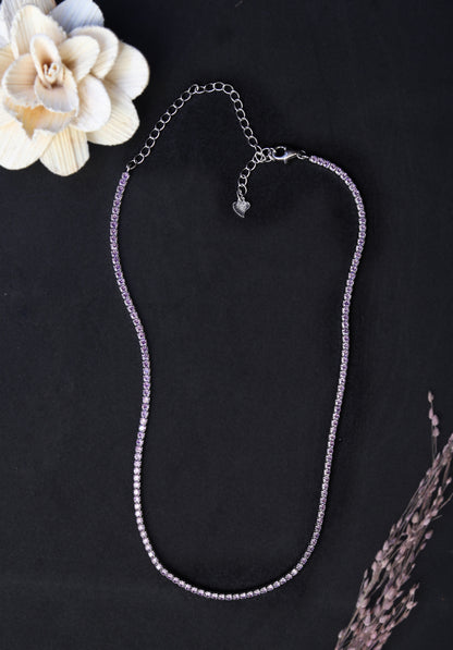 elegant sterling silver necklace lavender CZ tennis row detail