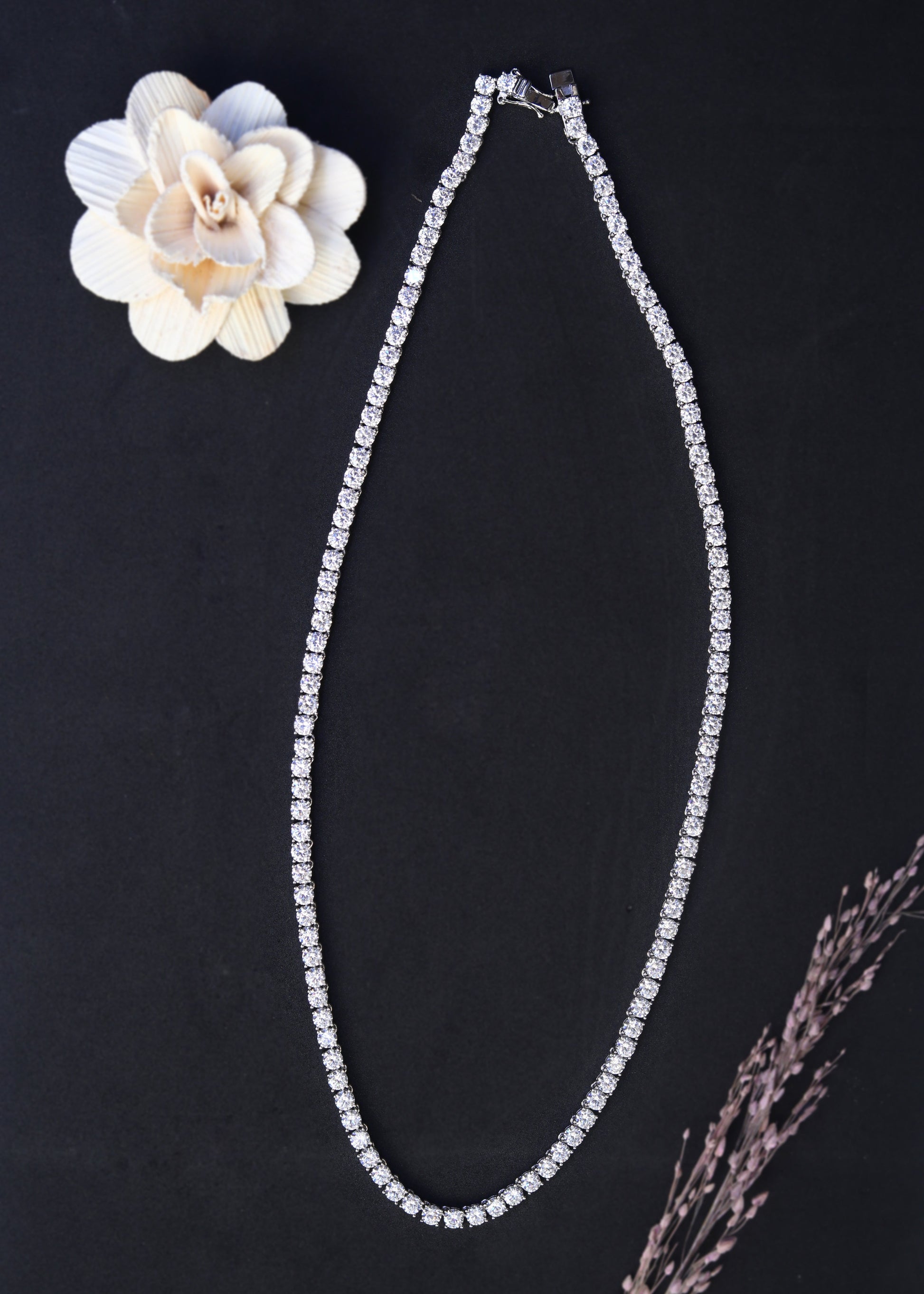 elegant sterling silver necklace starlight crystal CZ row detail