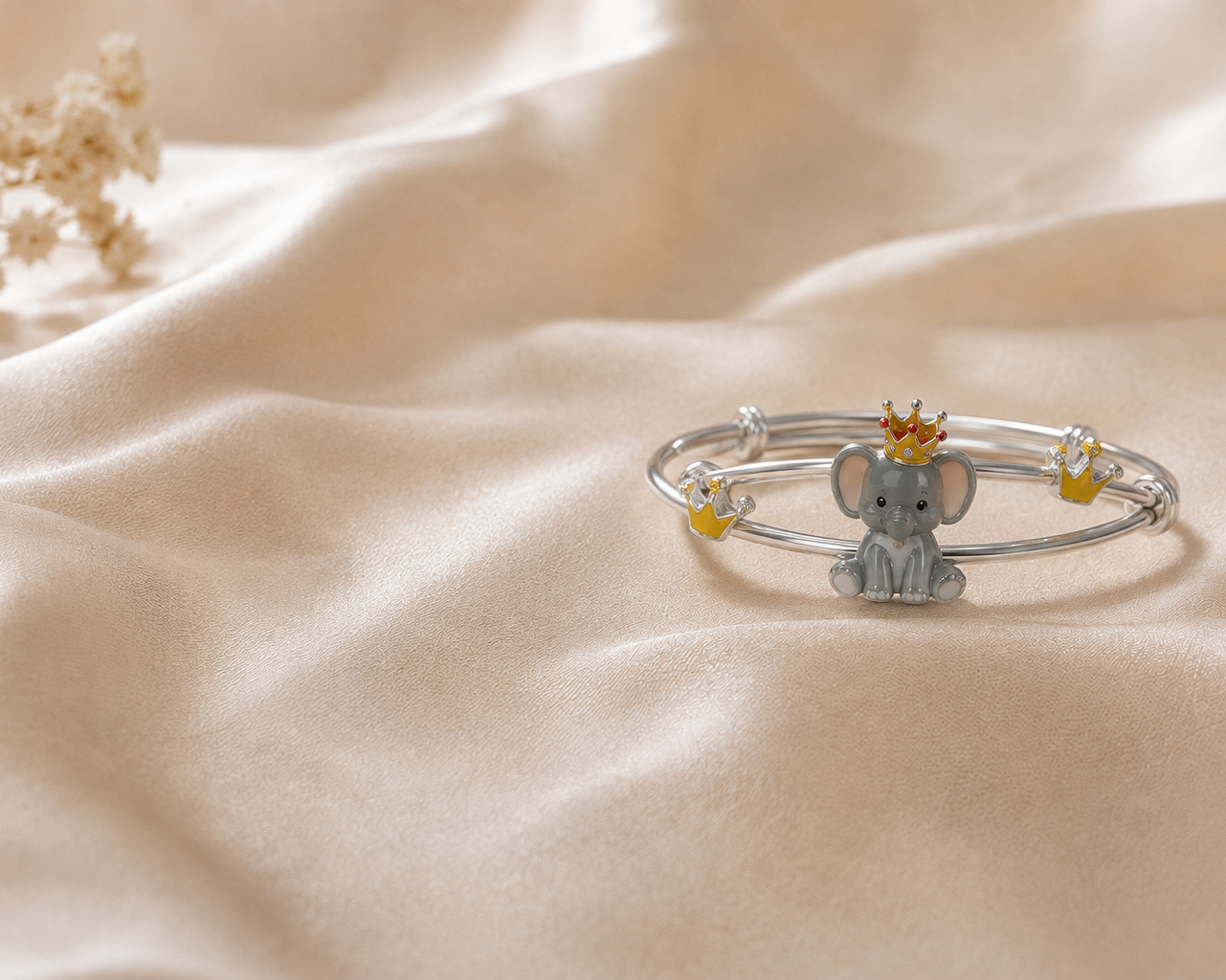 pure silver kids bracelet elephant crown hypoallergenic